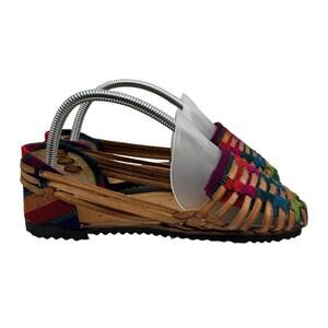 Sandals Womens 37 Authentic Leather Textile Huarache Multicolor Handmade